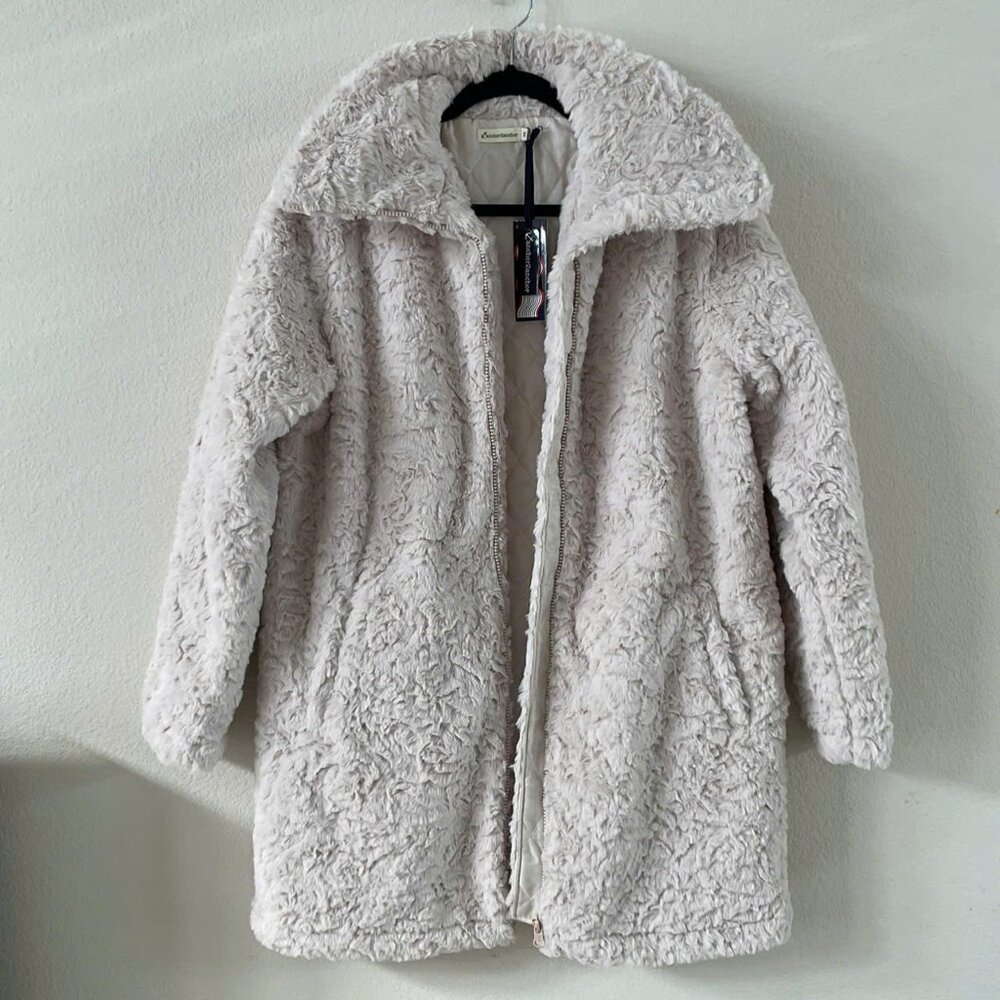 Beige Loose-Fit Long Faux Fur Coat